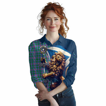 Pitcairn Tartan Family Crest Women's Casual Shirt with Scottish Majestic Lion Female - Tartan Vibes Clothing