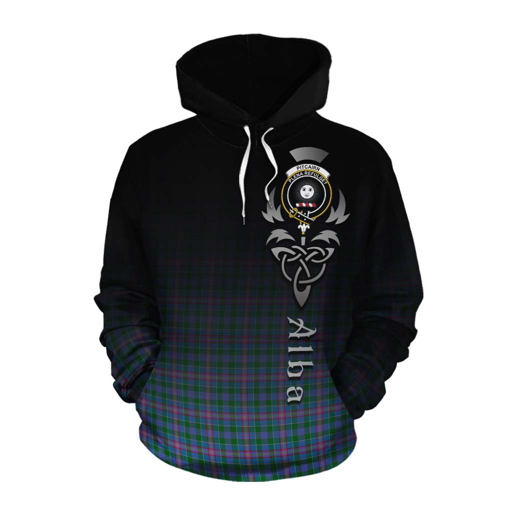 Tartan Vibes Clothing Pitcairn Tartan Cotton Hoodie Featuring Alba Gu Brath Family Crest Celtic Inspired