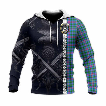 Pitcairn Tartan Knitted Hoodie with Family Crest Cross Sword Thistle Celtic Vibes Unisex Knitted Pullover Hoodie - Tartan Vibes Clothing