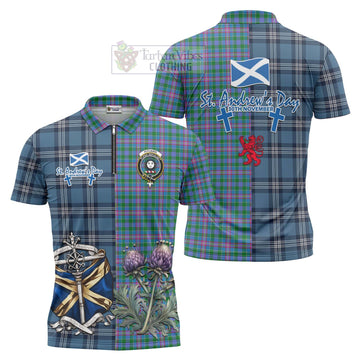 Pitcairn Tartan Zipper Polo Shirt Happy St. Andrew's Day Half Tartan Style Unisex - Tartan Vibes Clothing