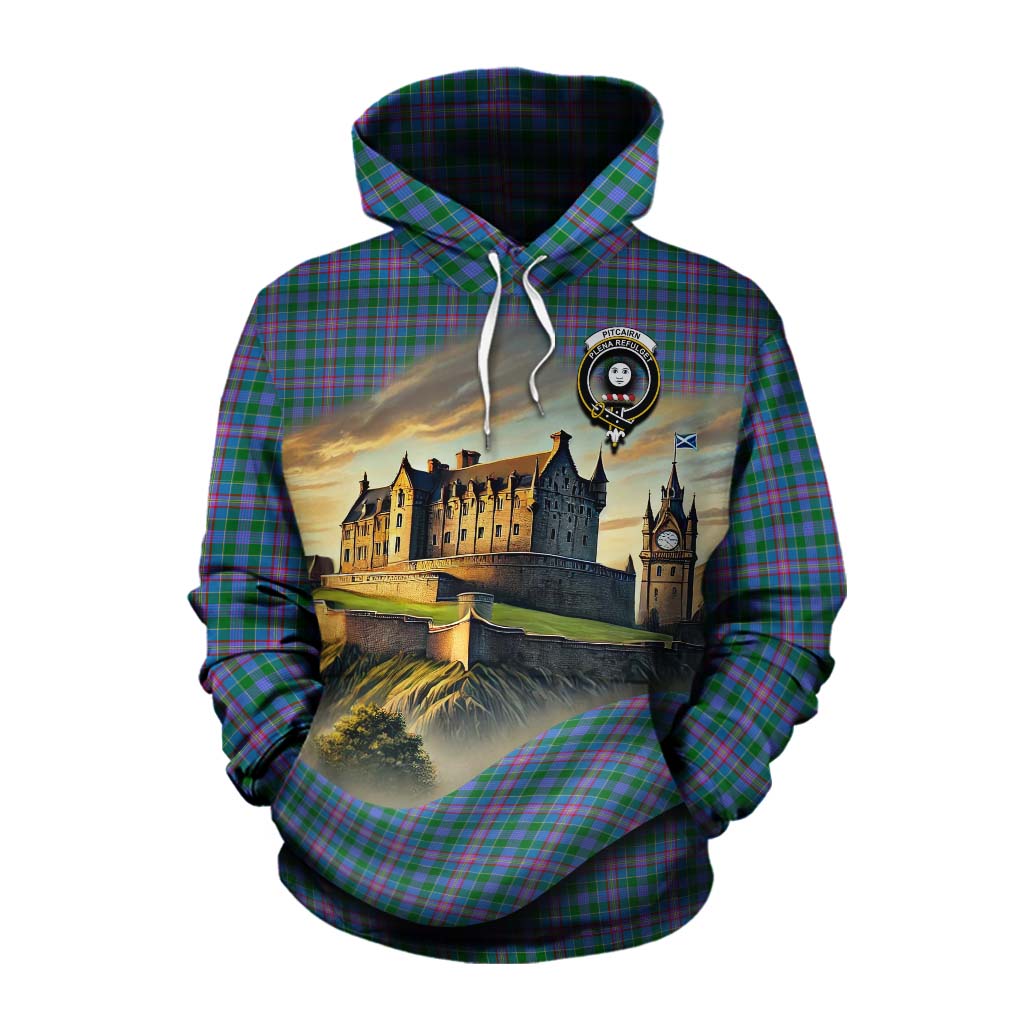 Pitcairn Tartan Family Crest Cotton Hoodie with Scottish Ancient Castle Style Pullover Hoodie XS - Tartan Vibes Clothing