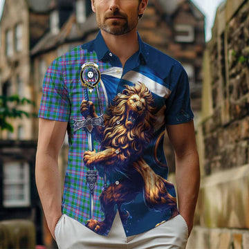 Pitcairn Tartan Family Crest Hawaiian Shirt with Scottish Majestic Lion Kid - Tartan Vibes Clothing