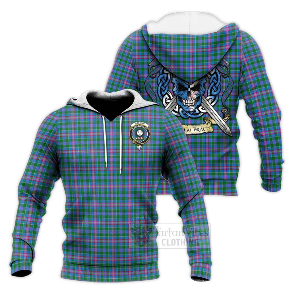 Pitcairn Tartan Knitted Hoodie with Family Crest Celtic Skull Style Unisex Knitted Pullover Hoodie - Tartan Vibes Clothing
