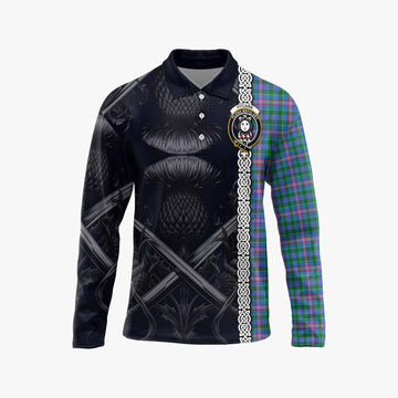 Pitcairn Tartan Long Sleeve Polo Shirt with Family Crest Cross Sword Thistle Celtic Vibes Unisex - Tartan Vibes Clothing