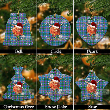 Pitcairn Tartan Christmas Ceramic Ornaments with Twinkle Highland Cattle Ceramic - Tartan Vibes Clothing