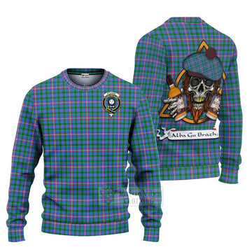 Pitcairn Tartan Ugly Sweater with Family Crest and Bearded Skull Holding Bottles of Whiskey Unisex - Tartan Vibes Clothing