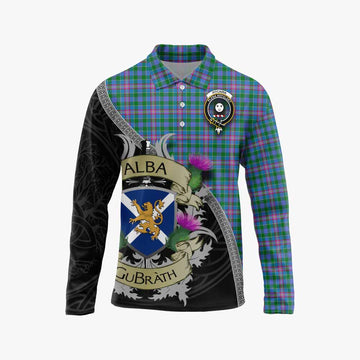 Pitcairn Tartan Family Crest Long Sleeve Polo Shirt Lion Rampant Royal Thistle Shield Celtic Inspired Unisex - Tartan Vibes Clothing