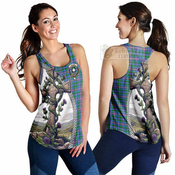 Pitcairn Tartan Women's Racerback Tanks with Family Crest and St. Andrew's Cross Accented by Thistle Vines 4XL - Tartan Vibes Clothing