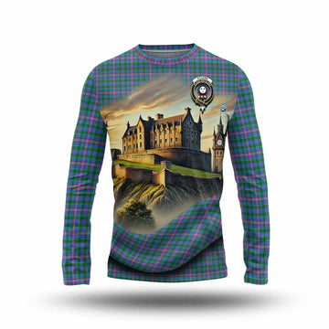 Pitcairn Tartan Family Crest Long Sleeve T-Shirt with Scottish Ancient Castle Style Unisex - Tartan Vibes Clothing