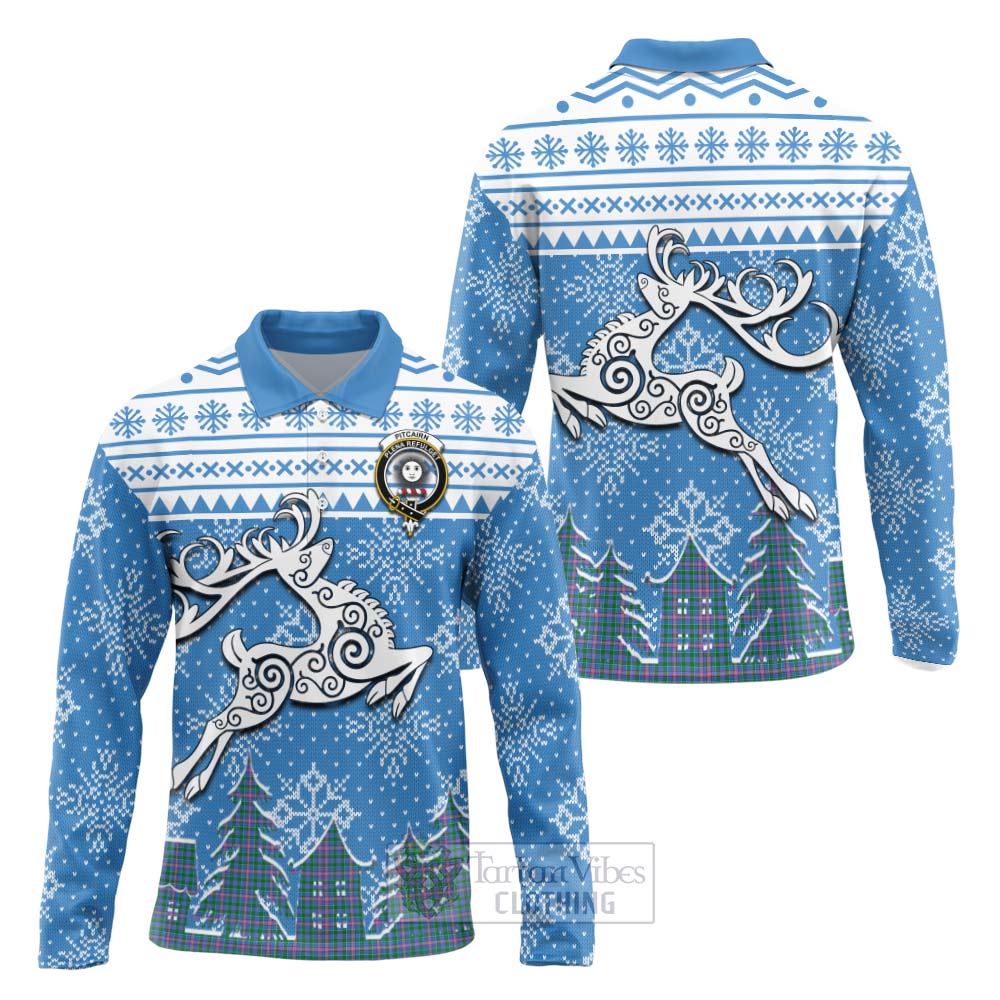 Pitcairn Clan Christmas Long Sleeve Polo Shirt Celtic Reindeer Style Unisex - Tartan Vibes Clothing