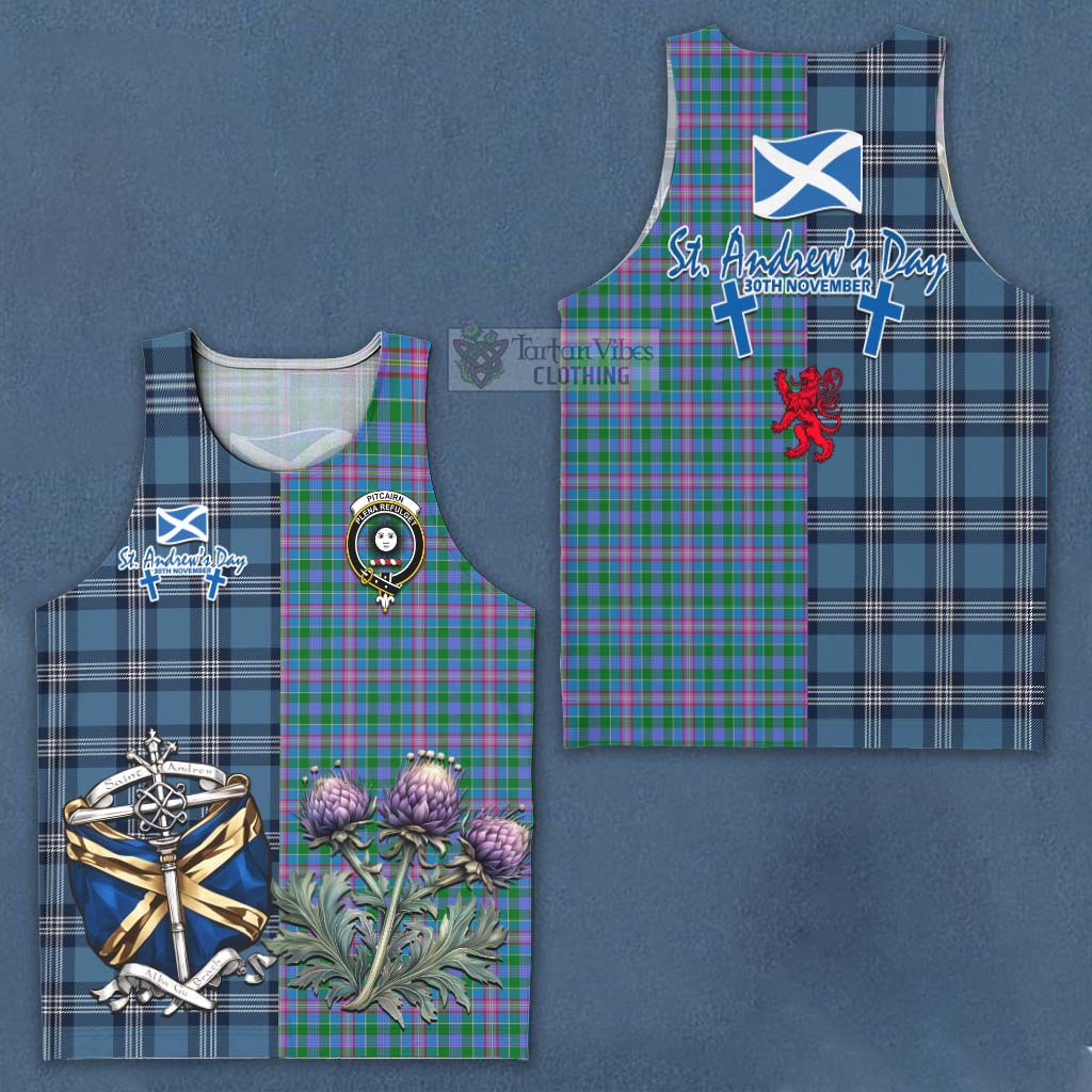 Pitcairn Tartan Men's Tank Top Happy St. Andrew's Day Half Tartan Style Men - Tartan Vibes Clothing