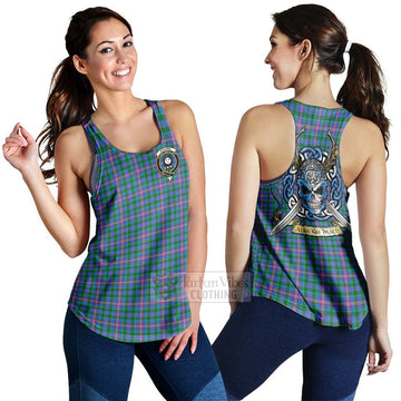 Pitcairn Tartan Women's Racerback Tanks with Family Crest Celtic Skull Style 4XL - Tartan Vibes Clothing