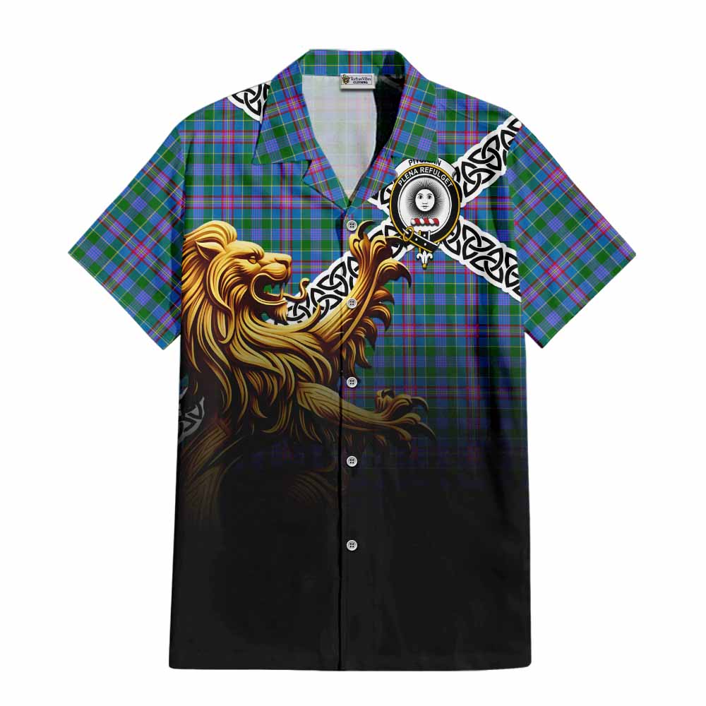 Pitcairn Crest Tartan Hawaiian Shirt with Golden Lion Emblem Celtic Style Kid - Tartan Vibes Clothing