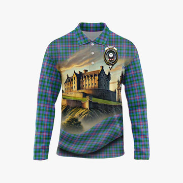 Pitcairn Tartan Family Crest Long Sleeve Polo Shirt with Scottish Ancient Castle Style Unisex - Tartan Vibes Clothing