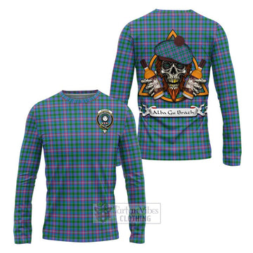 Pitcairn Tartan Long Sleeve T-Shirt with Family Crest and Bearded Skull Holding Bottles of Whiskey Unisex - Tartan Vibes Clothing