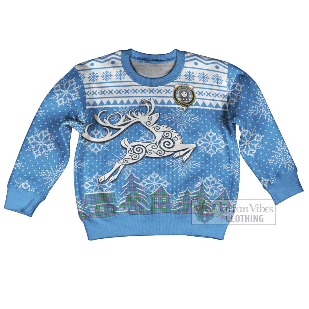 Pitcairn Clan Christmas Kid Ugly Sweater with Tartan and Celtic Reindeer Style Kid - Tartan Vibes Clothing
