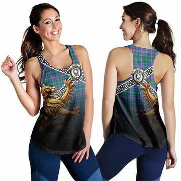 Pitcairn Crest Tartan Women's Racerback Tanks with Golden Lion Emblem Celtic Style 4XL - Tartan Vibes Clothing