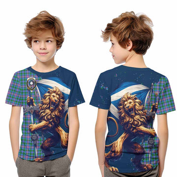 Pitcairn Tartan Family Crest Kid T-Shirt with Scottish Majestic Lion Youth XL Size14 - Tartan Vibes Clothing