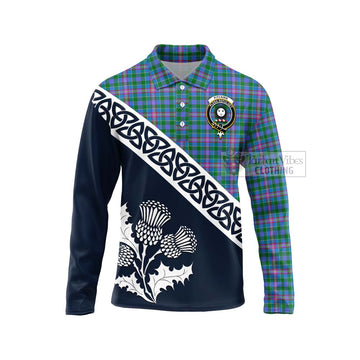 Pitcairn Tartan Long Sleeve Polo Shirt Featuring Thistle and Scotland Map Unisex - Tartan Vibes Clothing