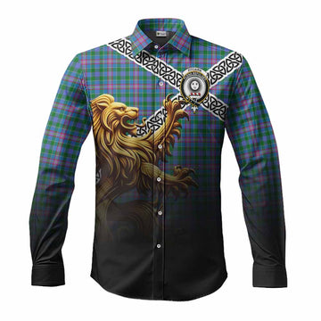 Pitcairn Crest Tartan Long Sleeve Button Shirt with Golden Lion Emblem Celtic Style Men's Shirt S - Tartan Vibes Clothing