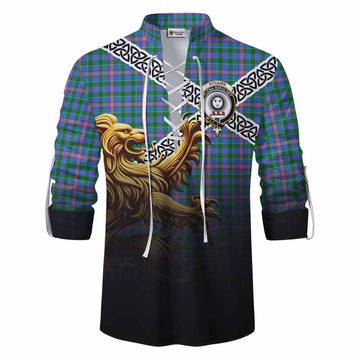 Pitcairn Crest Tartan Ghillie Kilt Shirt with Golden Lion Emblem Celtic Style Men - Tartan Vibes Clothing