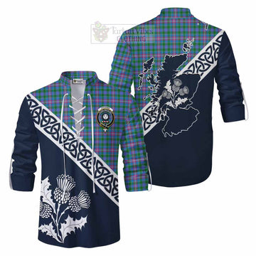 Pitcairn Tartan Ghillie Kilt Shirt Featuring Thistle and Scotland Map Men - Tartan Vibes Clothing