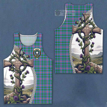 Pitcairn Tartan Men's Tank Top with Family Crest and St. Andrew's Cross Accented by Thistle Vines Men - Tartan Vibes Clothing