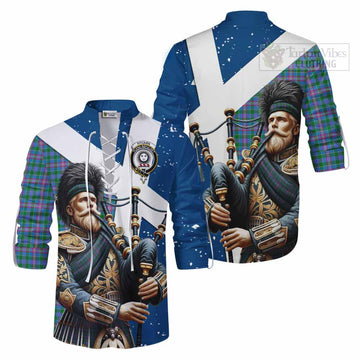 Pitcairn Tartan Ghillie Kilt Shirt with Family Crest Scottish Bagpiper Vibes Men - Tartan Vibes Clothing