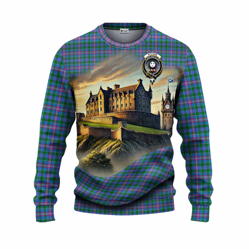 Pitcairn Tartan Family Crest Knitted Sweater with Scottish Ancient Castle Style Unisex - Tartan Vibes Clothing