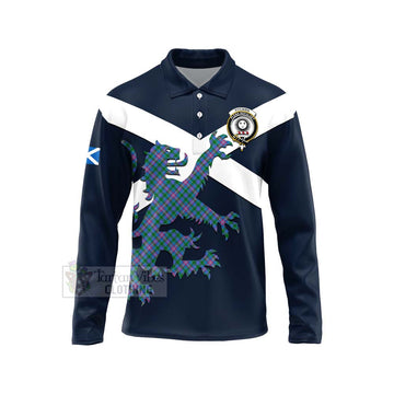 Pitcairn Tartan Lion Rampant Long Sleeve Polo Shirt Proudly Display Your Heritage with Alba Gu Brath and Clan Name Unisex - Tartan Vibes Clothing