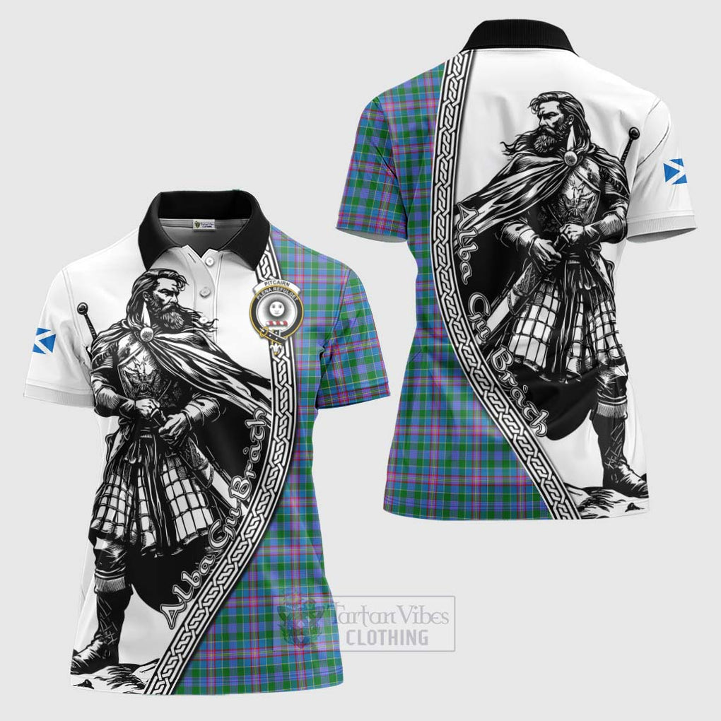 Pitcairn Tartan Clan Crest Women's Polo Shirt with Highlander Warrior Celtic Style Women - Tartan Vibes Clothing