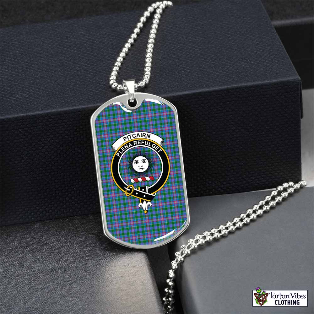 Pitcairn Tartan Dog Tag Necklace with Family Crest Silver No - Tartan Vibes Clothing