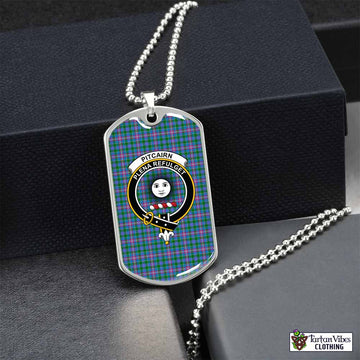Tartan Vibes Clothing Pitcairn Tartan Dog Tag Necklace with Family Crest