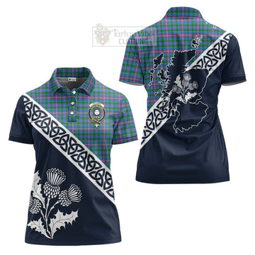 Pitcairn Tartan Women's Polo Shirt Featuring Thistle and Scotland Map Women - Tartanvibesclothing Store