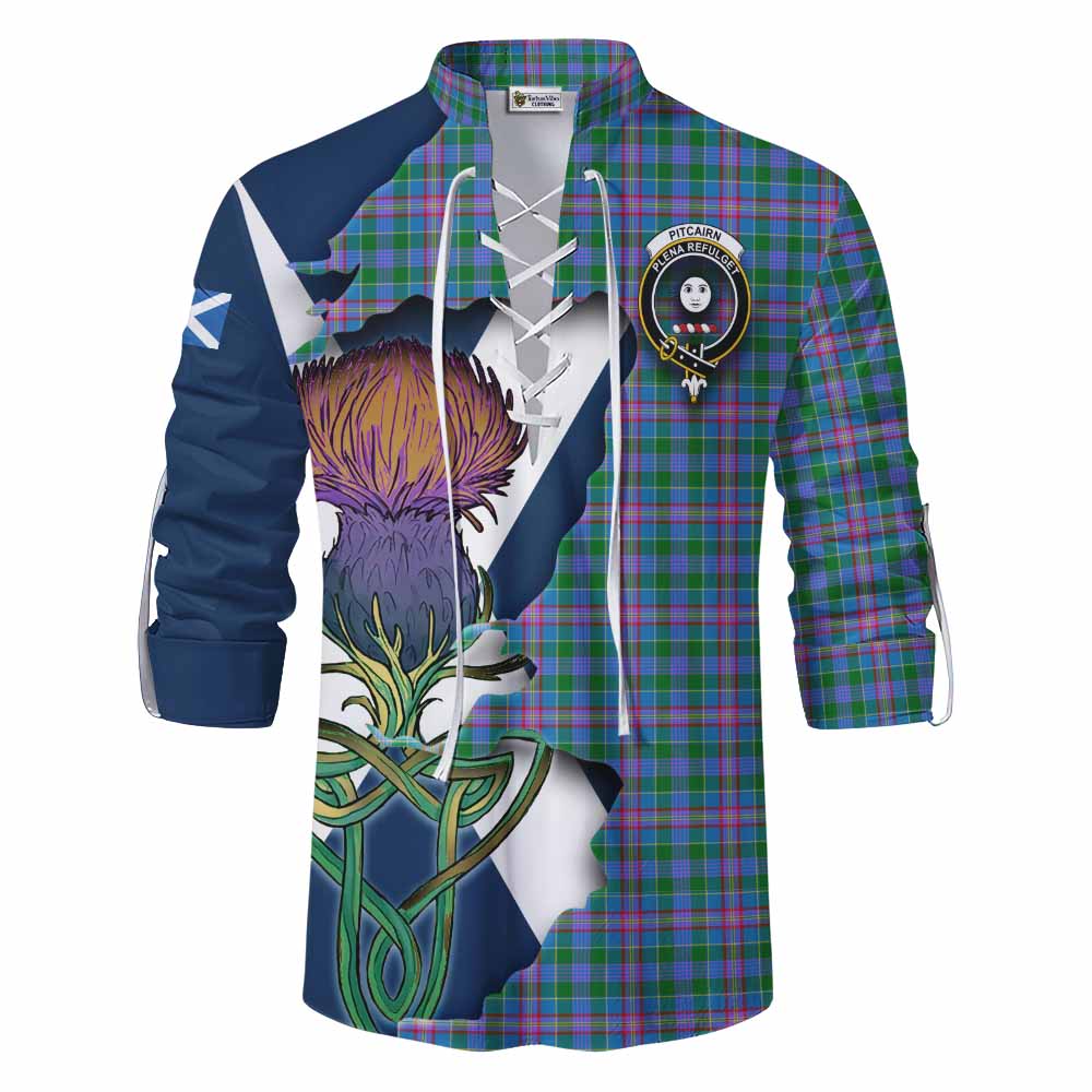 Pitcairn Tartan Family Crest Ghillie Kilt Shirt Scottish Thistle Celtic Inspired Men - Tartan Vibes Clothing