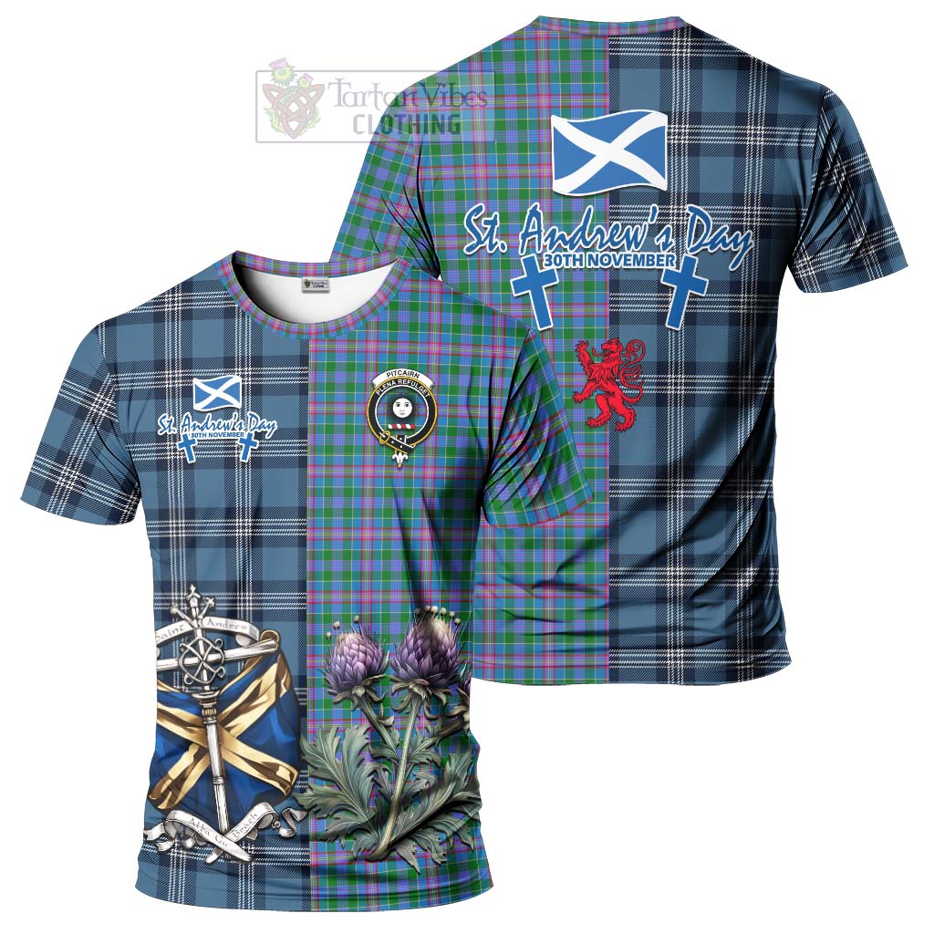 Pitcairn Tartan T-Shirt Happy St. Andrew's Day Half Tartan Style Kid's Shirt - Tartan Vibes Clothing