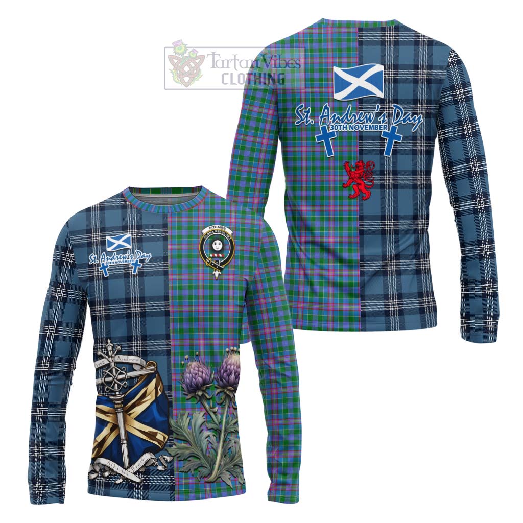 Pitcairn Tartan Long Sleeve T-Shirt Happy St. Andrew's Day Half Tartan Style Unisex - Tartan Vibes Clothing