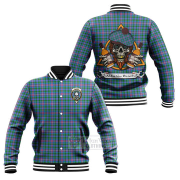 Pitcairn Tartan Baseball Jacket with Family Crest and Bearded Skull Holding Bottles of Whiskey Unisex - Tartan Vibes Clothing