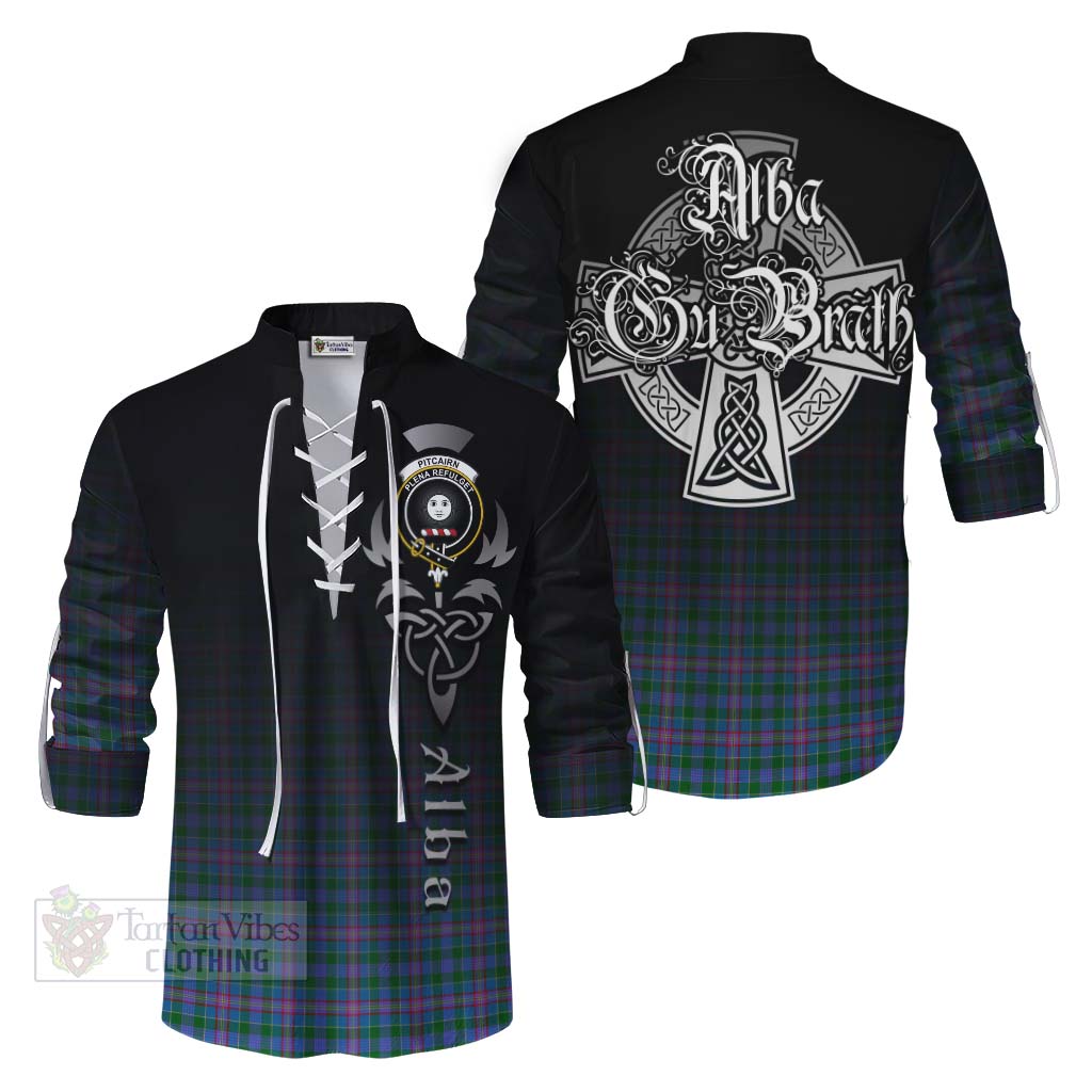 Tartan Vibes Clothing Pitcairn Tartan Ghillie Kilt Shirt Featuring Alba Gu Brath Family Crest Celtic Inspired