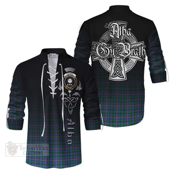 Tartan Vibes Clothing Pitcairn Tartan Ghillie Kilt Shirt Featuring Alba Gu Brath Family Crest Celtic Inspired