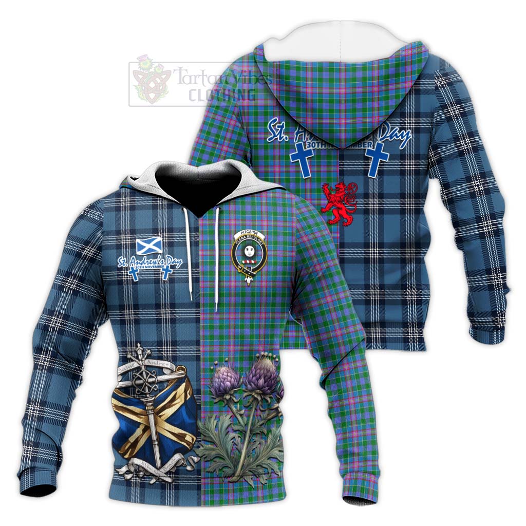 Pitcairn Tartan Knitted Hoodie Happy St. Andrew's Day Half Tartan Style Unisex Knitted Pullover Hoodie - Tartan Vibes Clothing