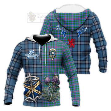 Pitcairn Tartan Knitted Hoodie Happy St. Andrew's Day Half Tartan Style Unisex Knitted Pullover Hoodie - Tartan Vibes Clothing