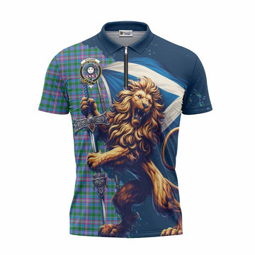 Pitcairn Tartan Family Crest Zipper Polo Shirt with Scottish Majestic Lion Unisex - Tartan Vibes Clothing