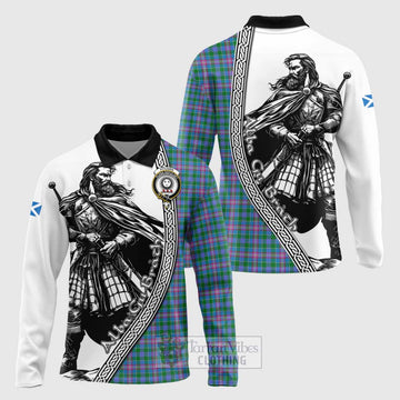 Pitcairn Tartan Clan Crest Long Sleeve Polo Shirt with Highlander Warrior Celtic Style Unisex - Tartan Vibes Clothing