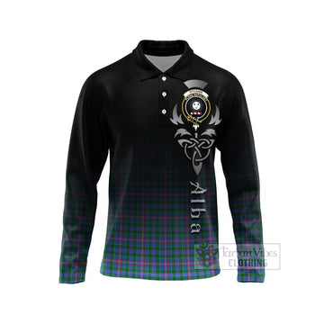 Pitcairn Tartan Long Sleeve Polo Shirt Featuring Alba Gu Brath Family Crest Celtic Inspired Unisex - Tartan Vibes Clothing
