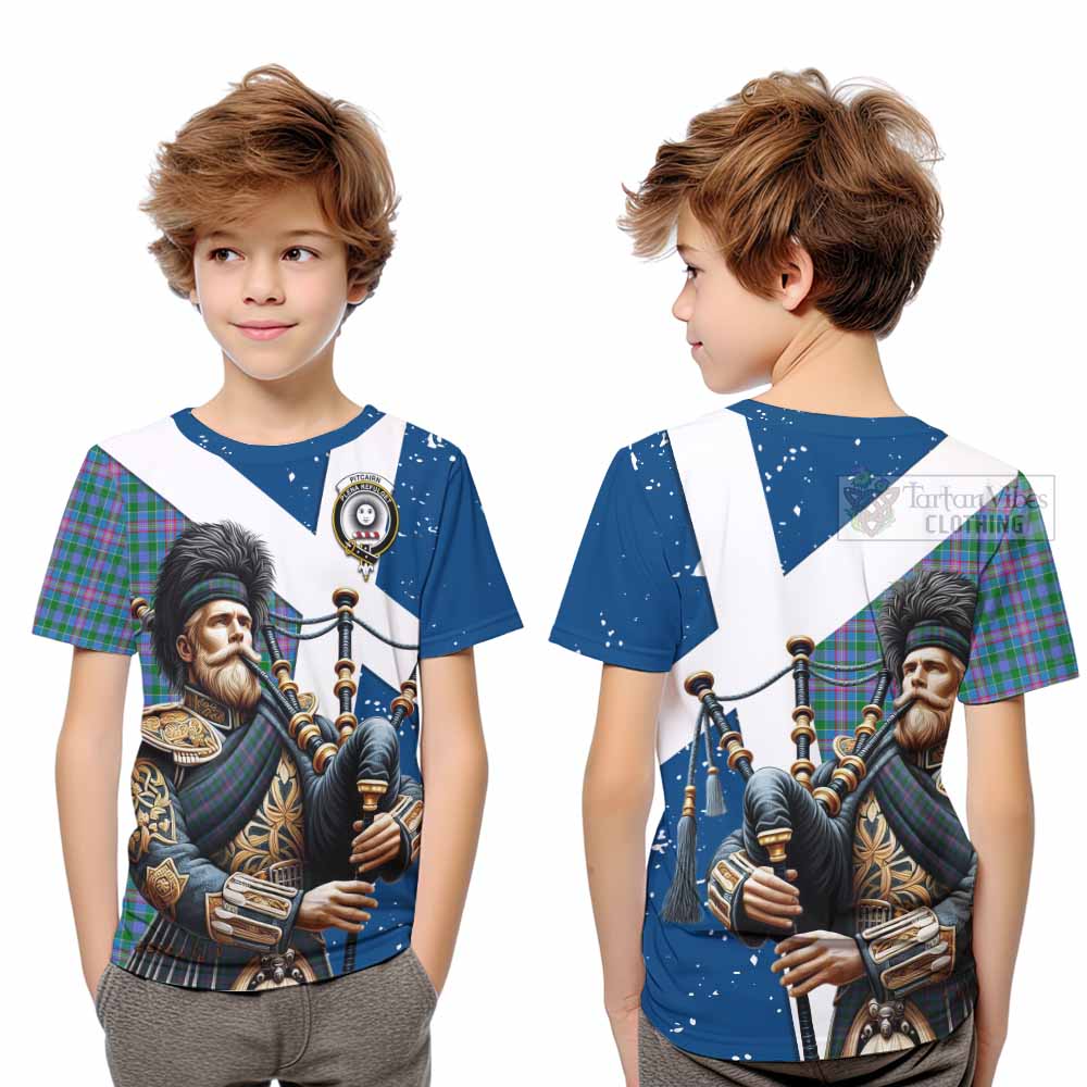 Pitcairn Tartan Kid T-Shirt with Family Crest Scottish Bagpiper Vibes Youth XL Size14 - Tartan Vibes Clothing