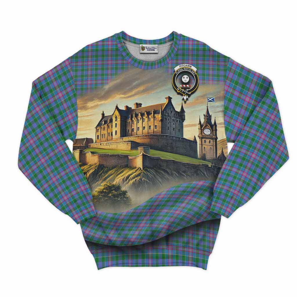 Pitcairn Tartan Family Crest Sweatshirt with Scottish Ancient Castle Style Unisex - Tartan Vibes Clothing