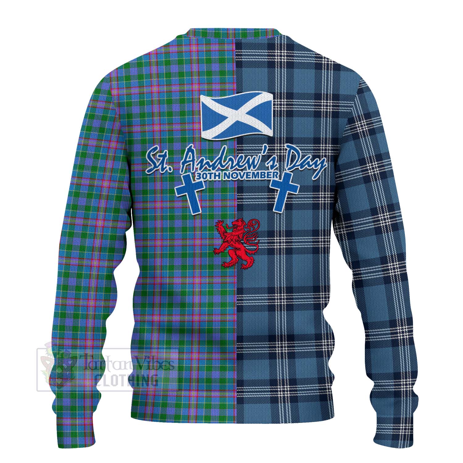 Pitcairn Tartan Knitted Sweater Happy St. Andrew's Day Half Tartan Style - Tartan Vibes Clothing