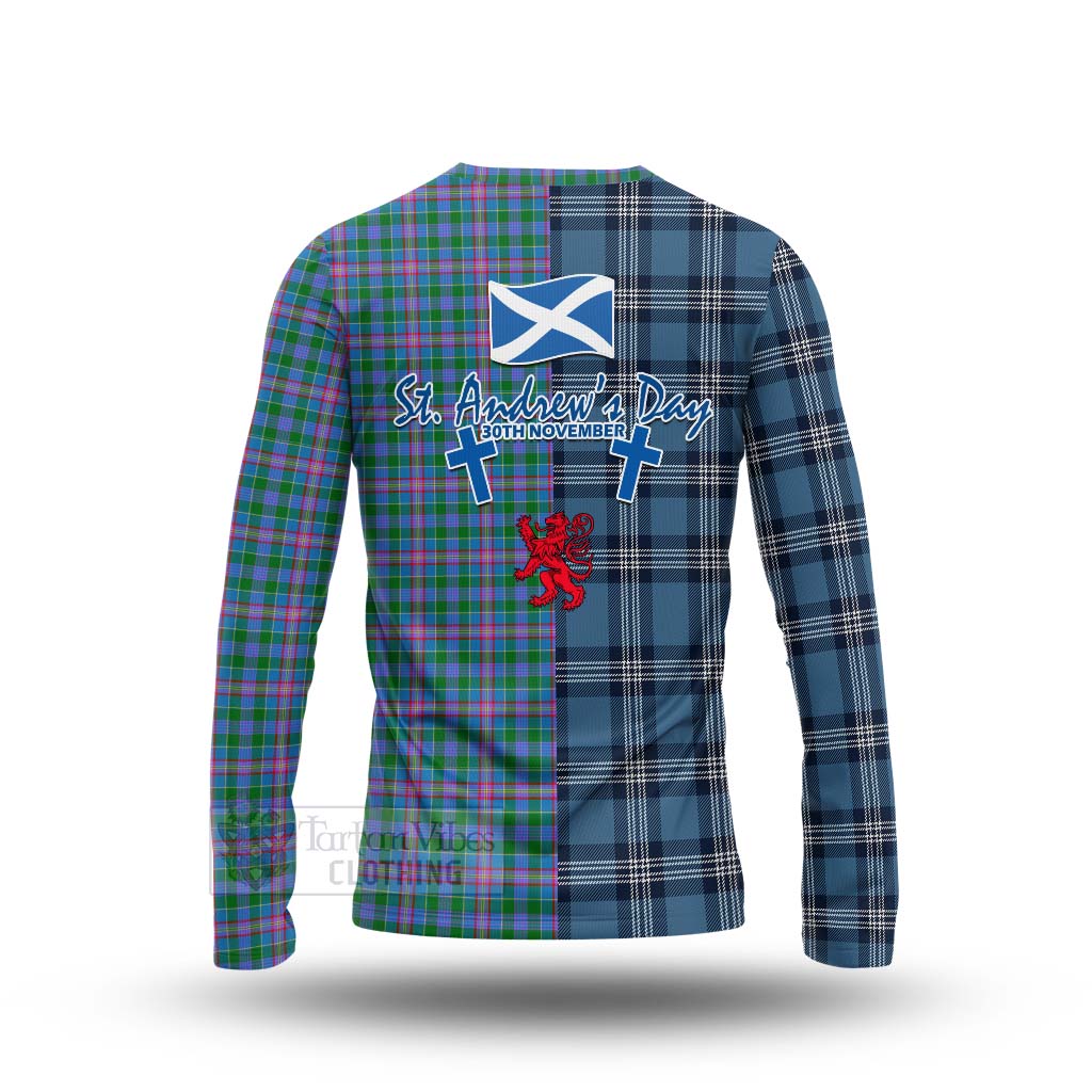 Pitcairn Tartan Long Sleeve T-Shirt Happy St. Andrew's Day Half Tartan Style - Tartan Vibes Clothing
