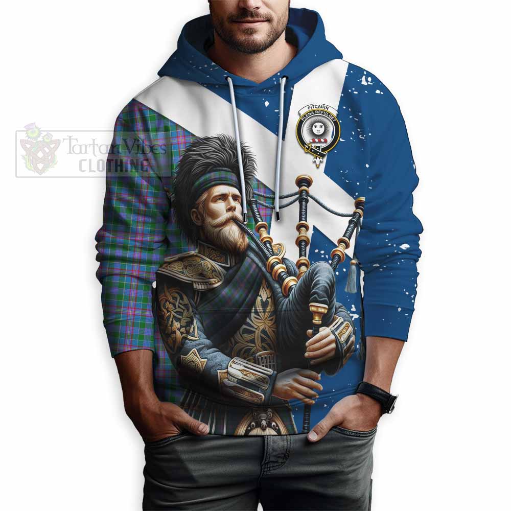 Pitcairn Tartan Hoodie with Family Crest Scottish Bagpiper Vibes - Tartan Vibes Clothing